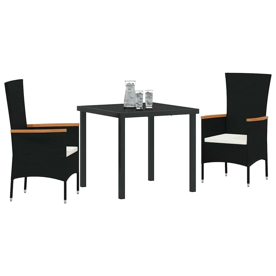 Ensemble de salle à manger pour jardin avec coussin 3 pcs Noir - 3