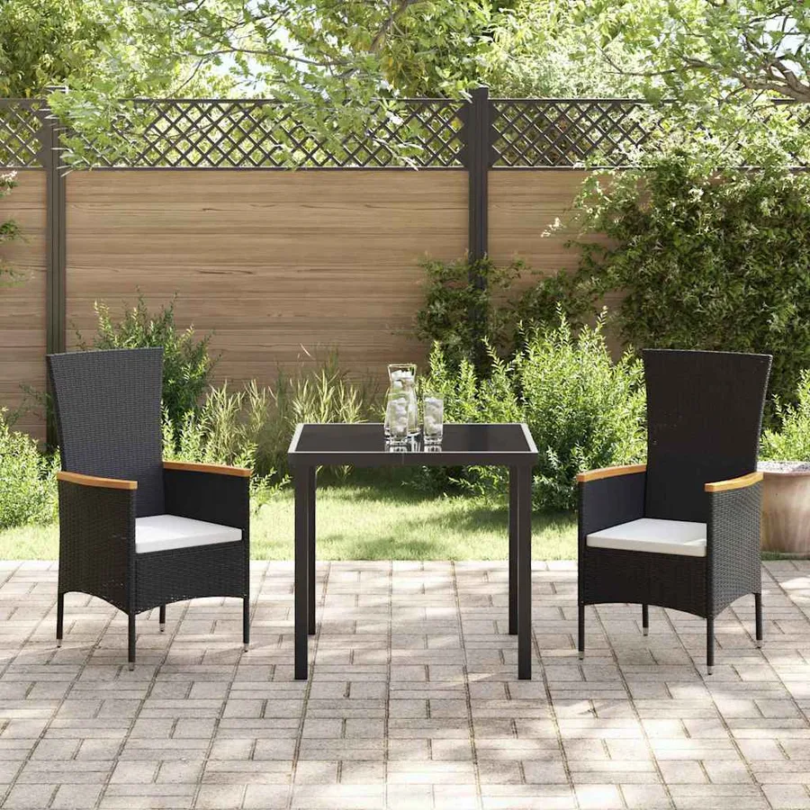 Ensemble de salle à manger pour jardin avec coussin 3 pcs Noir - 4