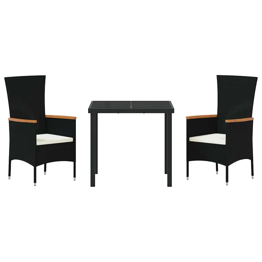 Ensemble de salle à manger pour jardin avec coussin 3 pcs Noir - 7