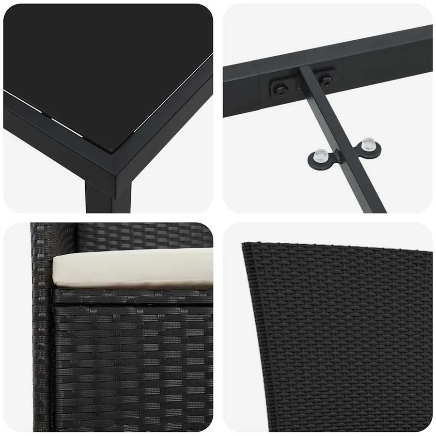 Ensemble de salle à manger pour jardin avec coussin 3 pcs Noir - 9