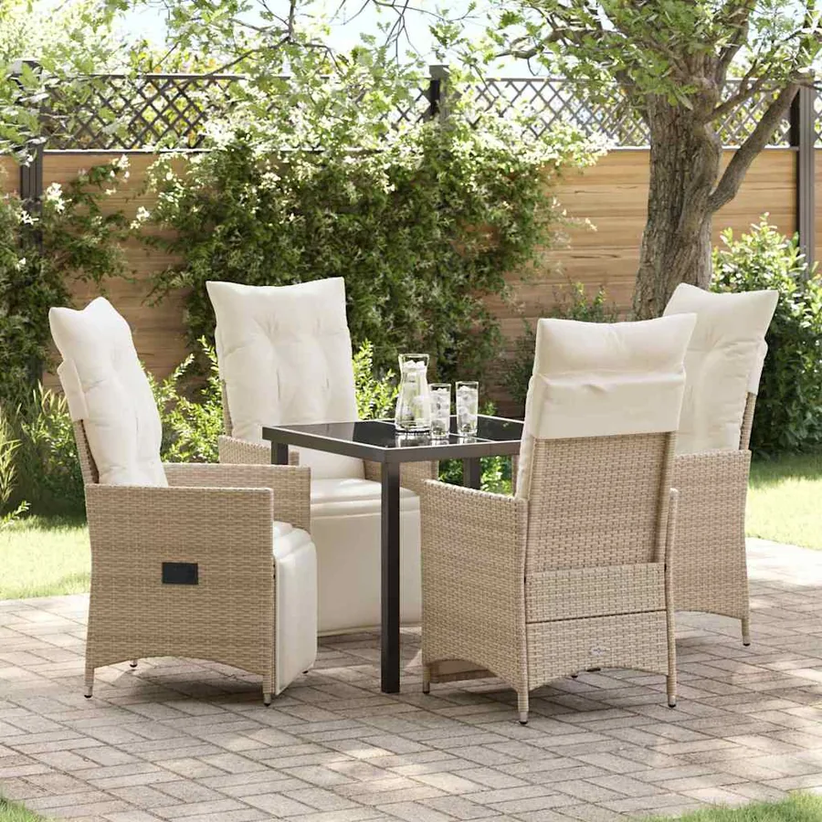 Ensemble de salle à manger pour jardin 5 pcs Beige polyrotin