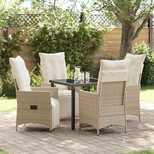 Ensemble de salle à manger pour jardin 5 pcs Beige polyrotin