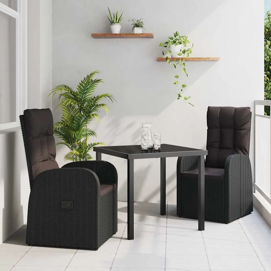 Ensemble de salle à manger pour jardin 3 pcs Noir polyrotin