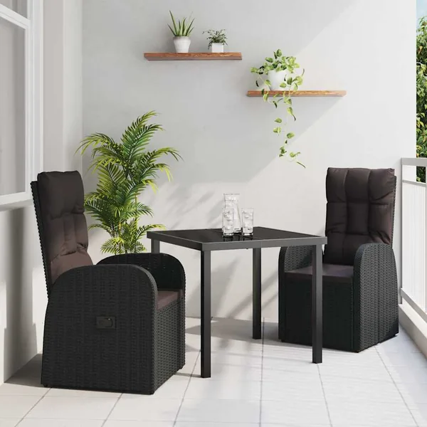 Ensemble de salle à manger pour jardin 3 pcs Noir polyrotin