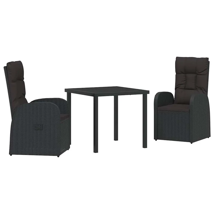 Ensemble de salle à manger pour jardin 3 pcs Noir polyrotin - 2