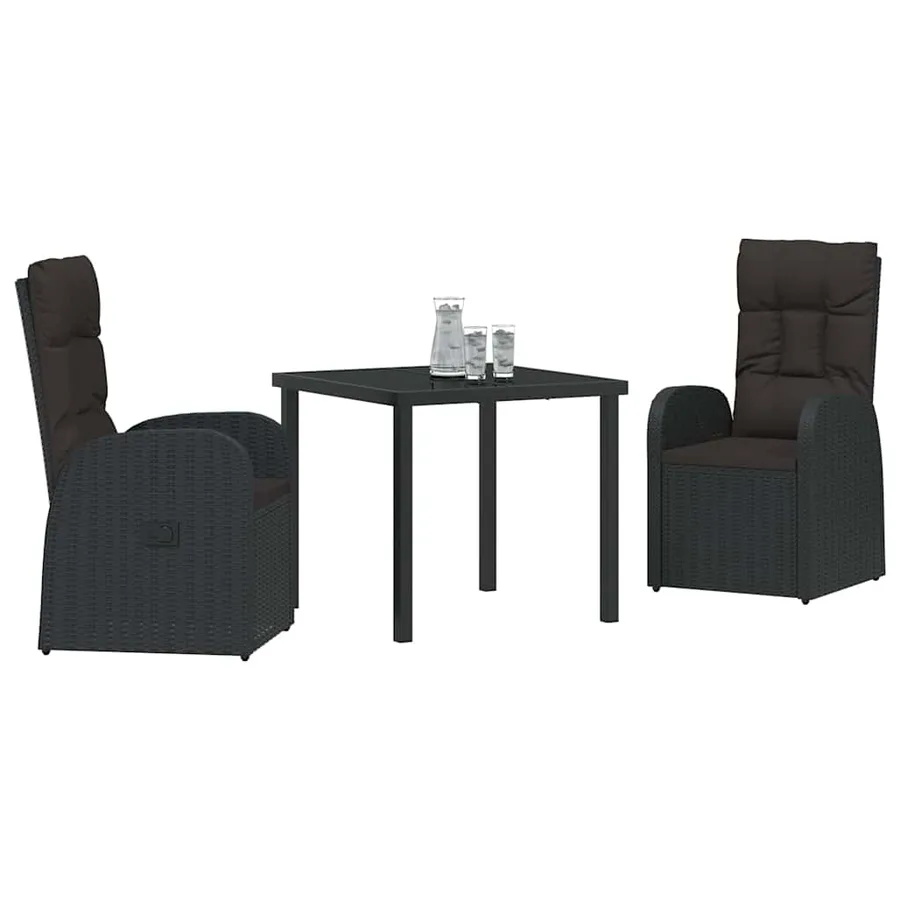 Ensemble de salle à manger pour jardin 3 pcs Noir polyrotin - 3