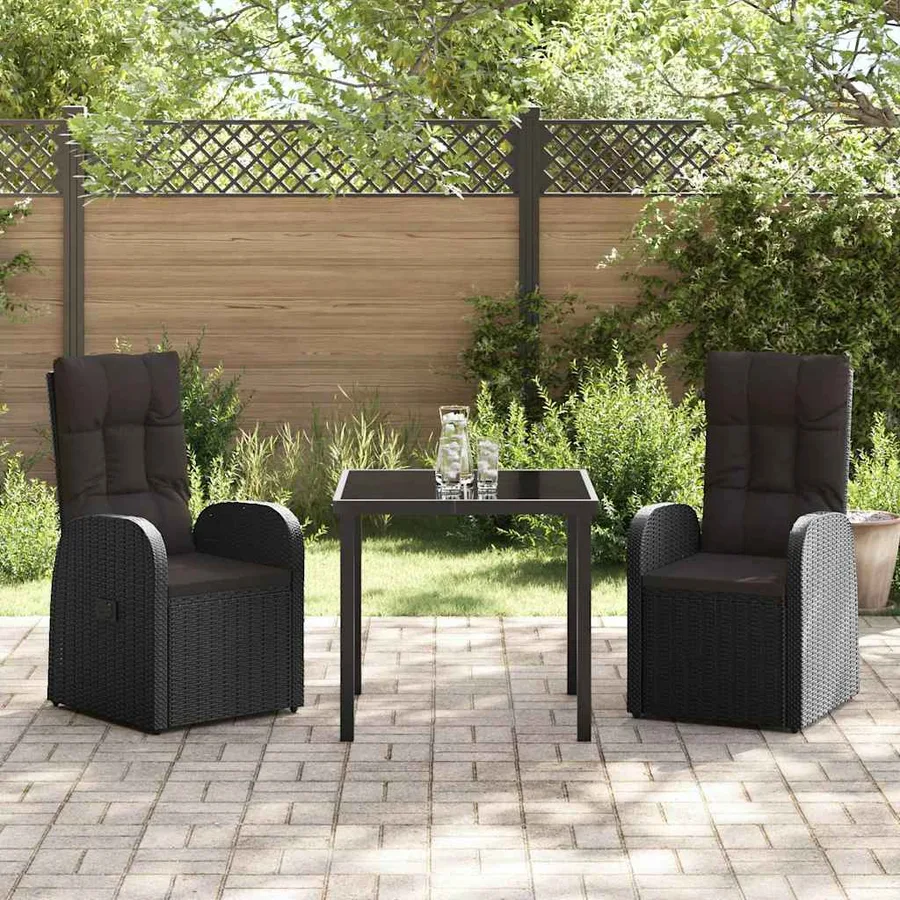 Ensemble de salle à manger pour jardin 3 pcs Noir polyrotin - 4