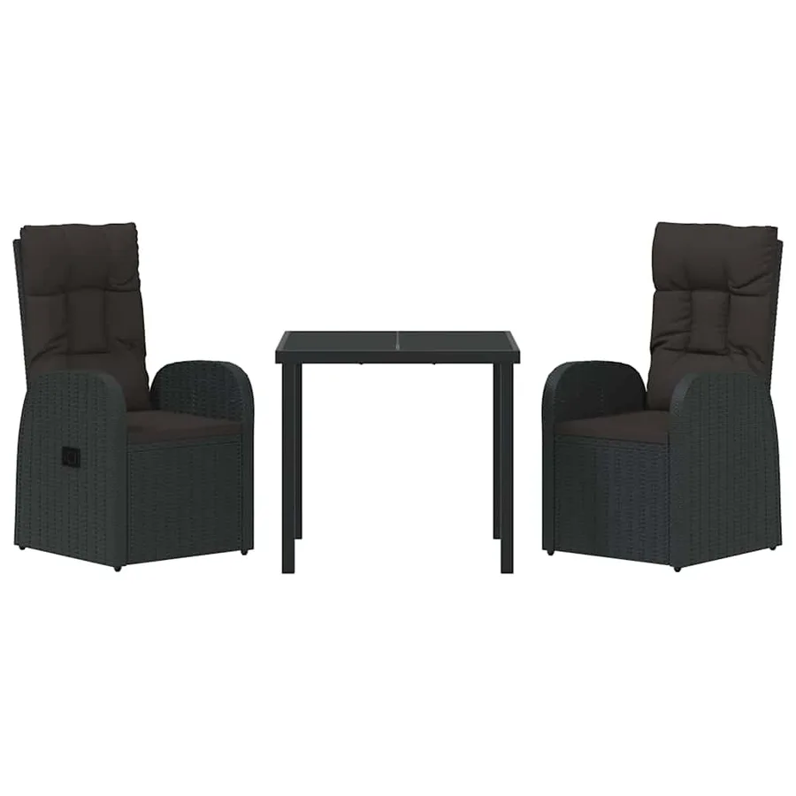 Ensemble de salle à manger pour jardin 3 pcs Noir polyrotin - 7
