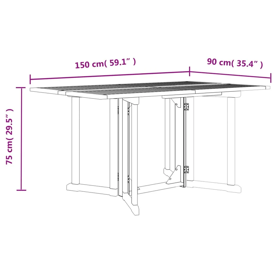 Table de jardin papillon pliante 150x90x75 cm bois massif teck - 7