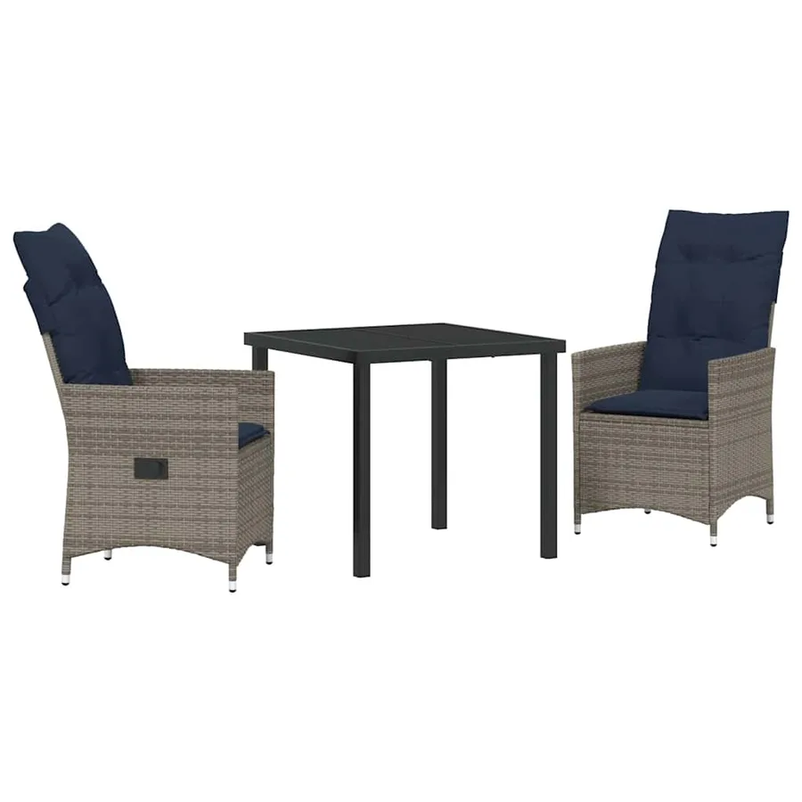 Ensemble table et chaises avec coussin 3 pcs Gris Rotin PE - 2