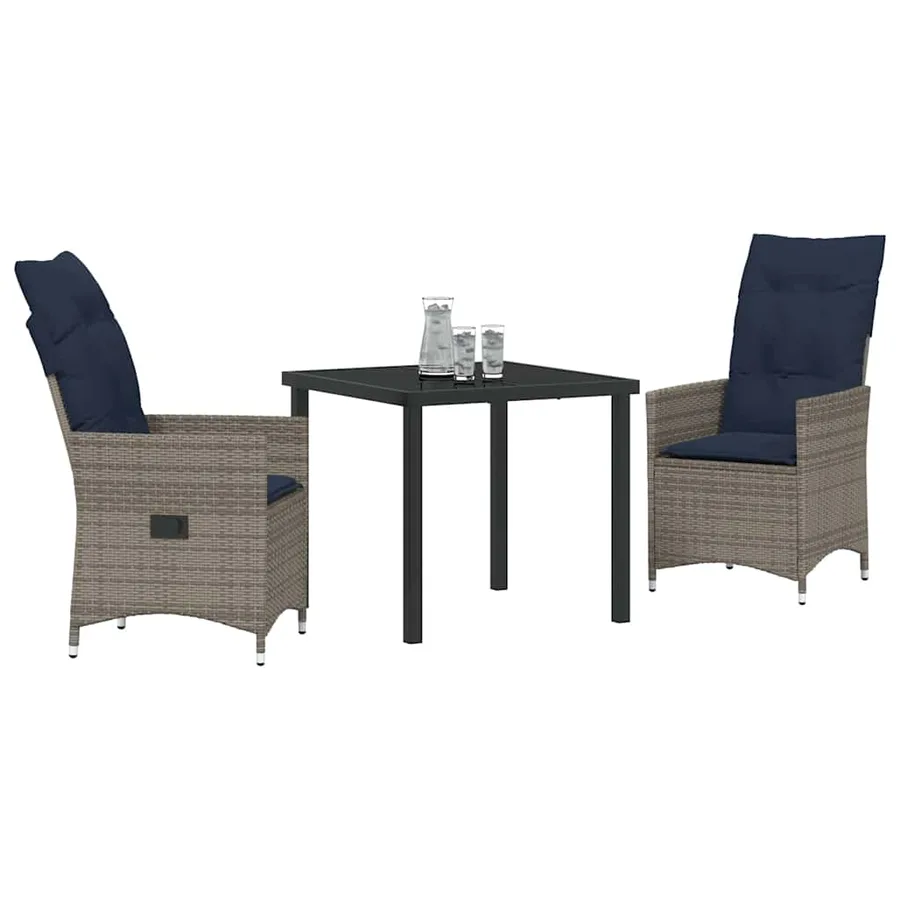 Ensemble table et chaises avec coussin 3 pcs Gris Rotin PE - 3