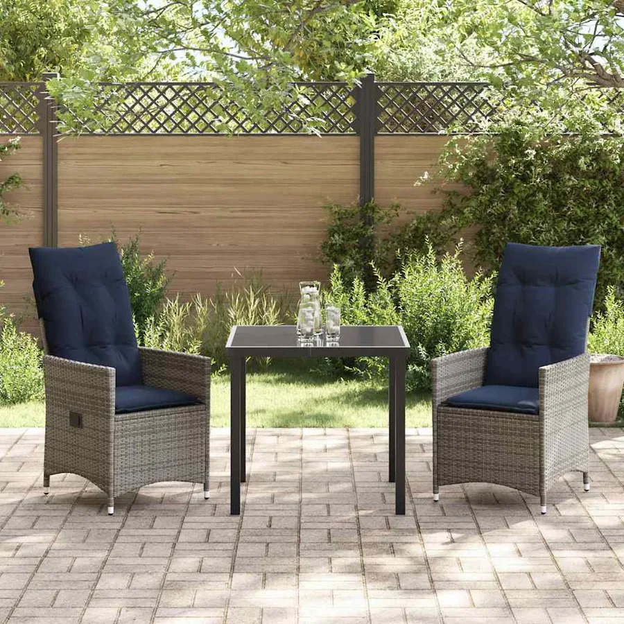 Ensemble table et chaises avec coussin 3 pcs Gris Rotin PE - 4