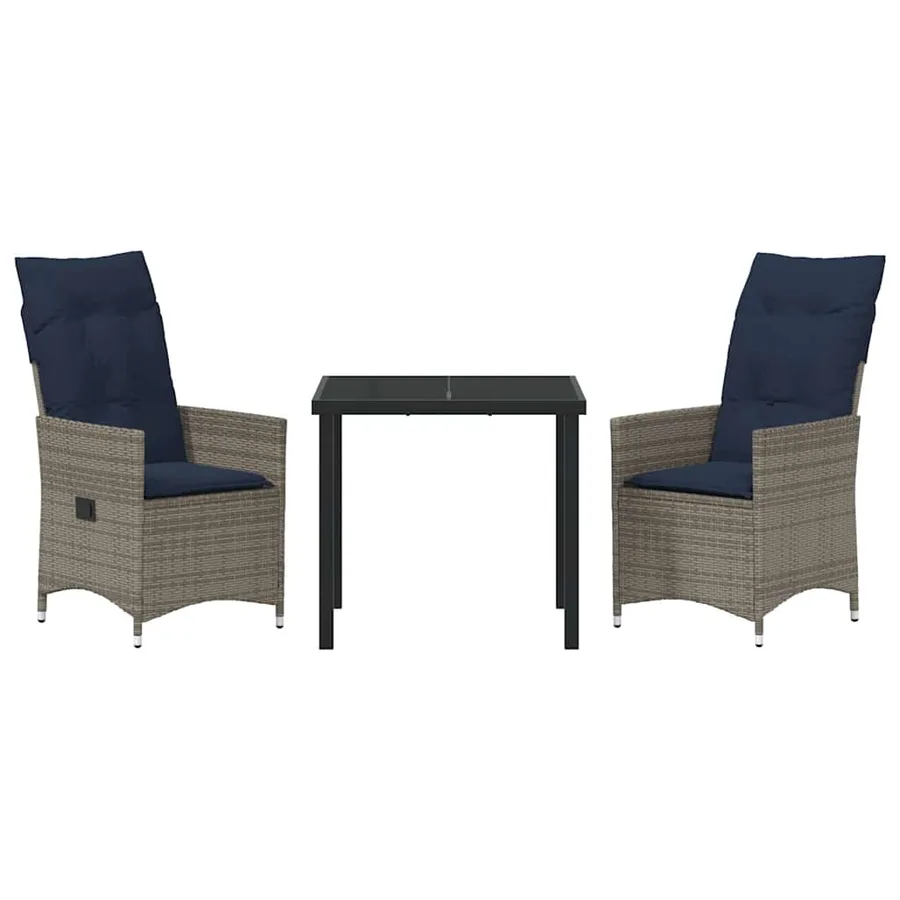 Ensemble table et chaises avec coussin 3 pcs Gris Rotin PE - 7