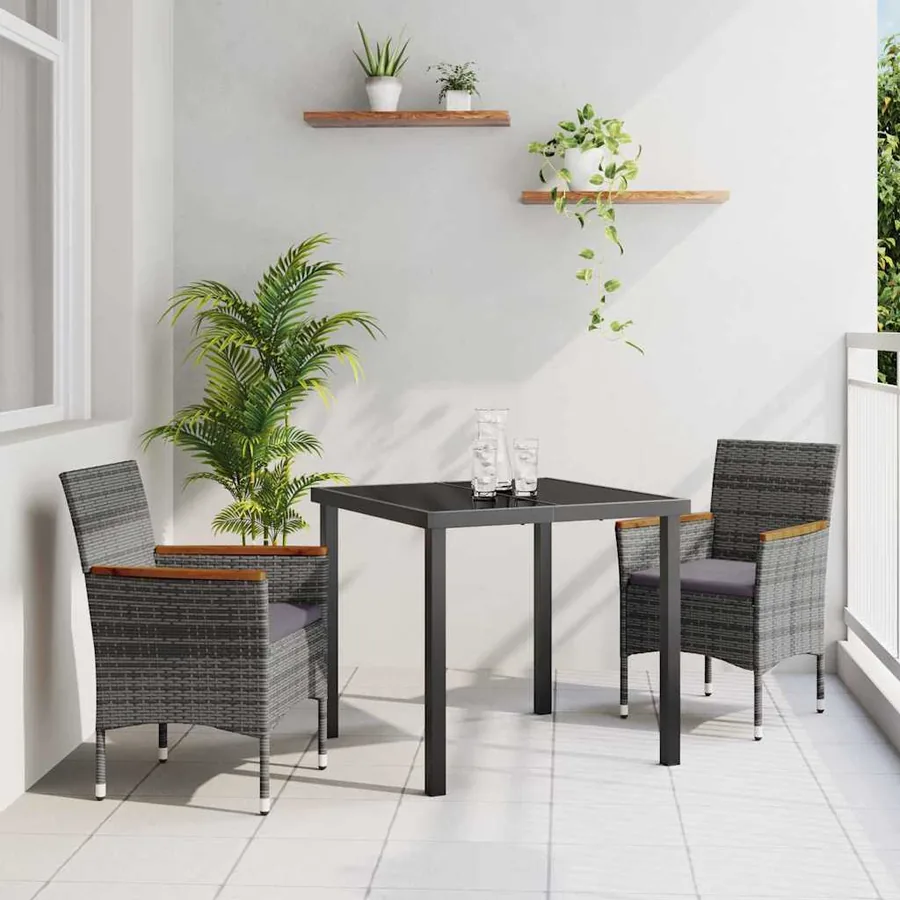 Ensemble de salle à manger pour jardin 3 pcs Gris polyrotin