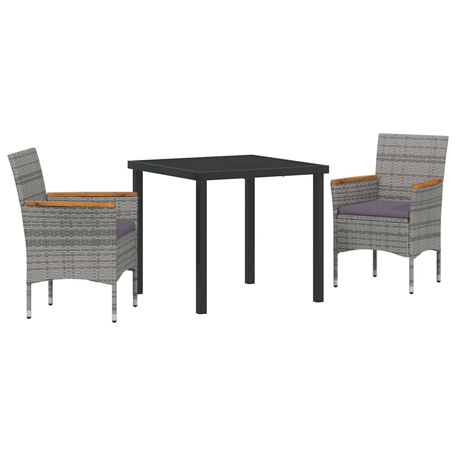 Ensemble de salle à manger pour jardin 3 pcs Gris polyrotin - 2