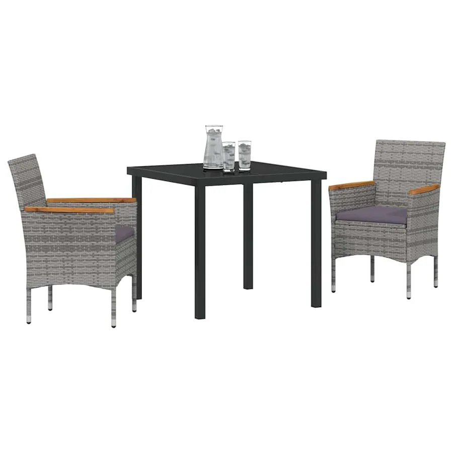 Ensemble de salle à manger pour jardin 3 pcs Gris polyrotin - 3