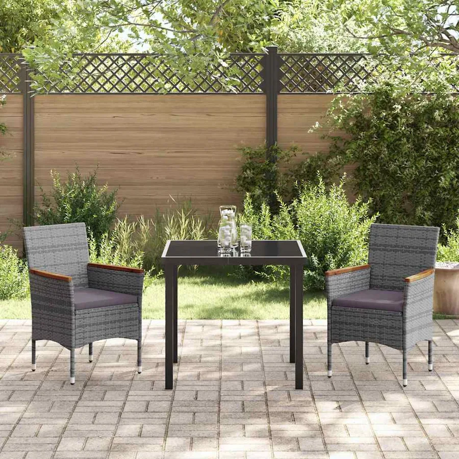 Ensemble de salle à manger pour jardin 3 pcs Gris polyrotin - 4