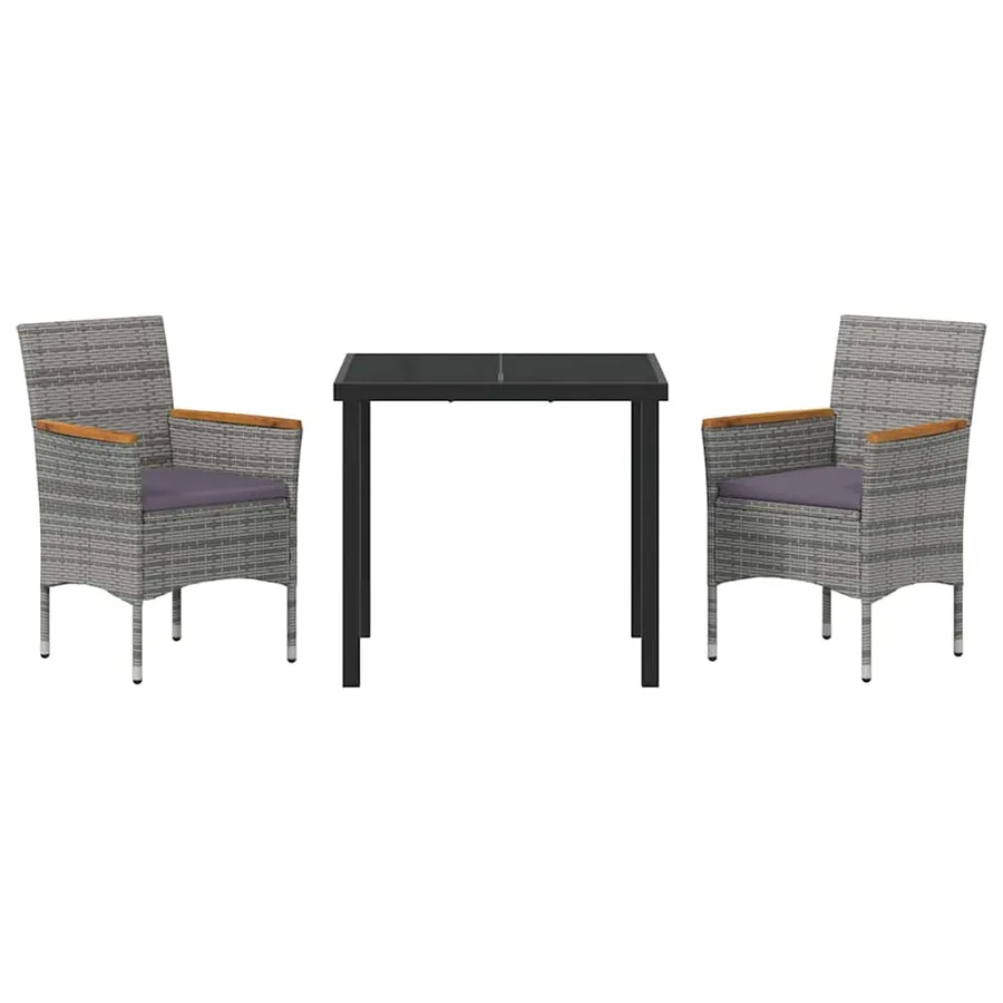 Ensemble de salle à manger pour jardin 3 pcs Gris polyrotin - 7