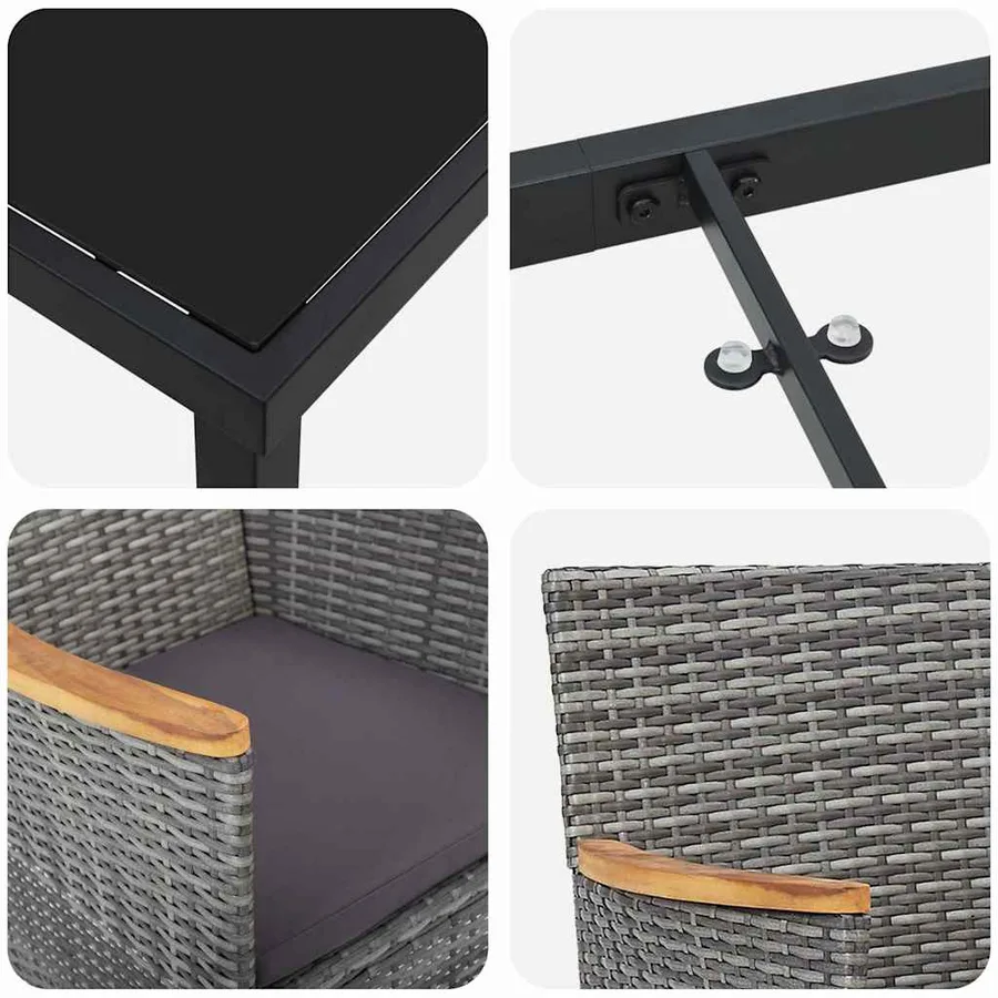 Ensemble de salle à manger pour jardin 3 pcs Gris polyrotin - 9