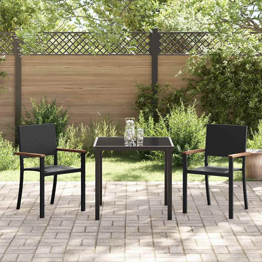 Ensemble de salle à manger pour jardin 3 pcs Noir