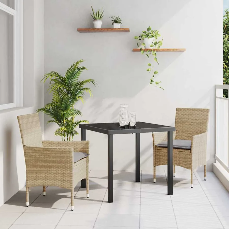 Ensemble de salle à manger pour jardin 3 pcs Beige polyrotin