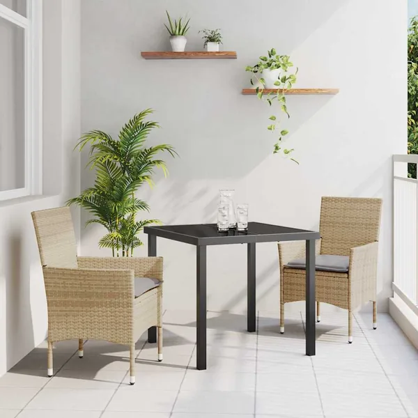 Ensemble de salle à manger pour jardin 3 pcs Beige polyrotin