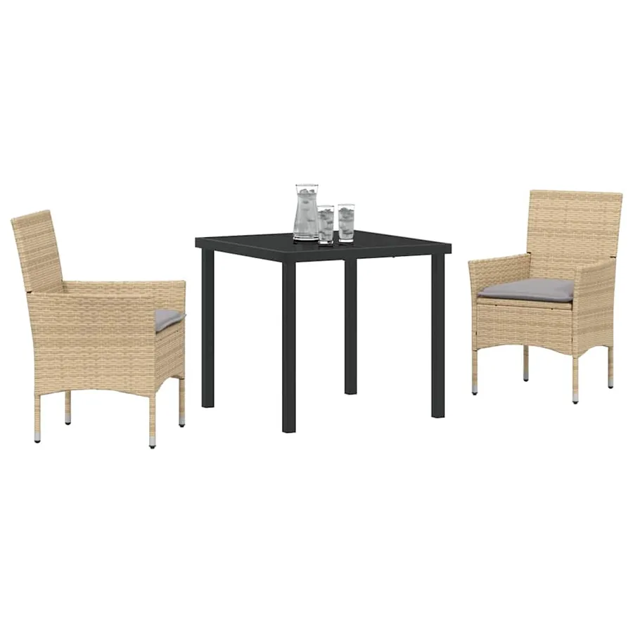 Ensemble de salle à manger pour jardin 3 pcs Beige polyrotin - 3