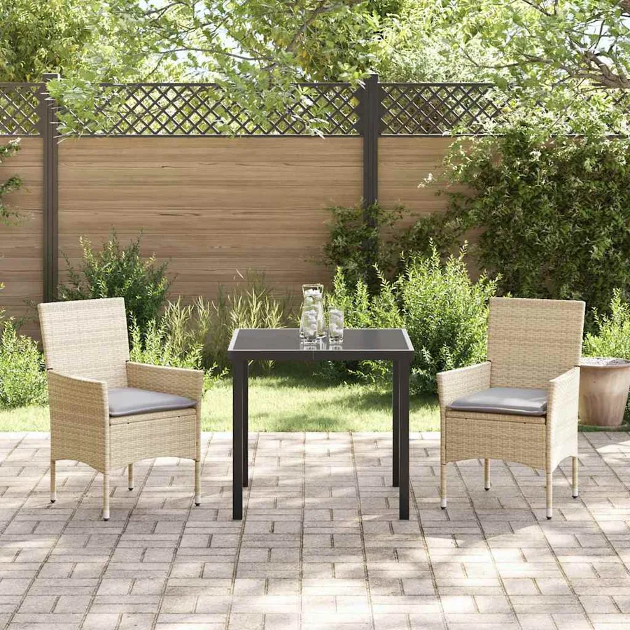 Ensemble de salle à manger pour jardin 3 pcs Beige polyrotin - 4