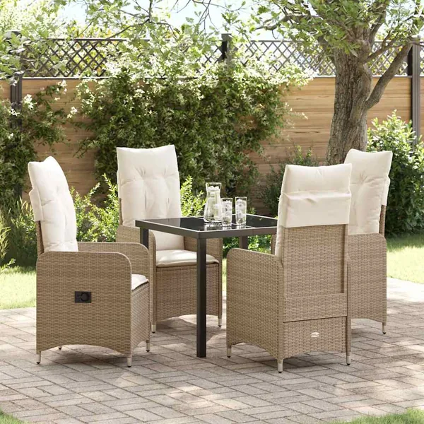Ensemble de salle à manger pour jardin 5 pcs Beige polyrotin