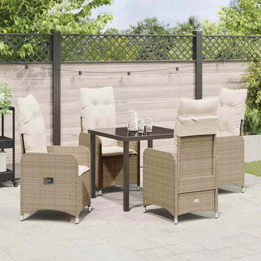 Ensemble de salle à manger pour jardin 5 pcs Beige polyrotin - 4