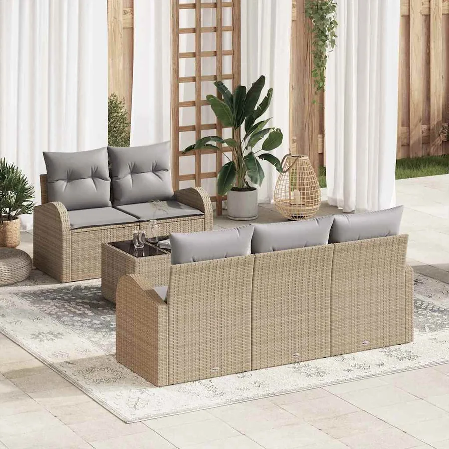 Ensemble de canapé de jardin 6 pcs Beige et gris polyrotin