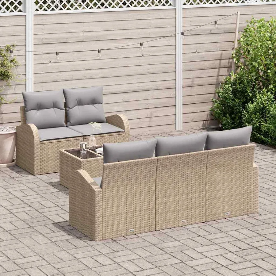 Ensemble de canapé de jardin 6 pcs Beige et gris polyrotin - 3