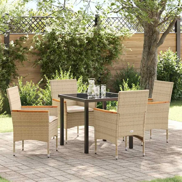 Ensemble de salle à manger pour jardin 5 pcs Beige polyrotin