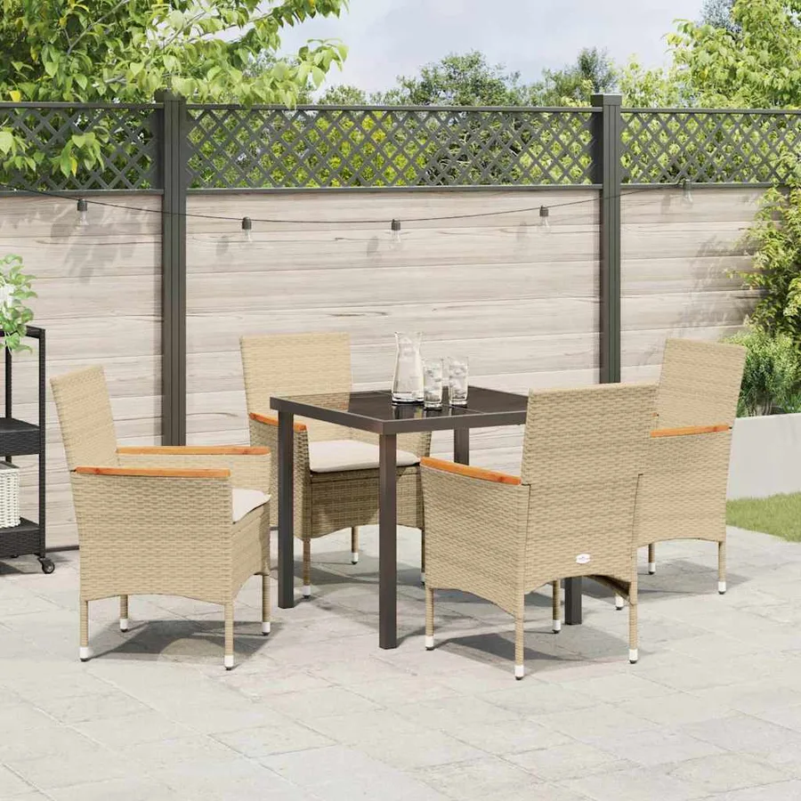 Ensemble de salle à manger pour jardin 5 pcs Beige polyrotin - 4