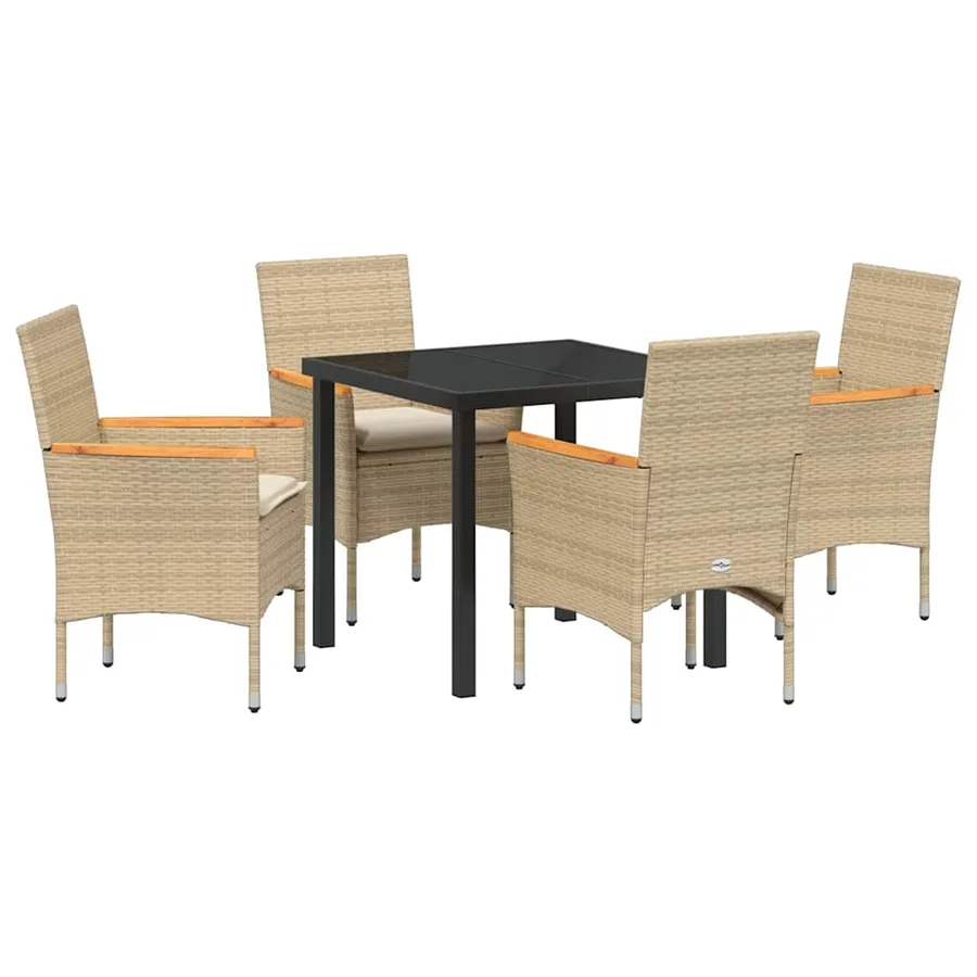 Ensemble de salle à manger pour jardin 5 pcs Beige polyrotin - 7