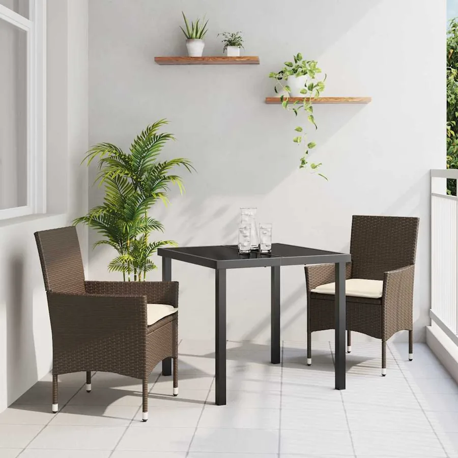 Ensemble de salle à manger pour jardin 3 pcs Marron polyrotin