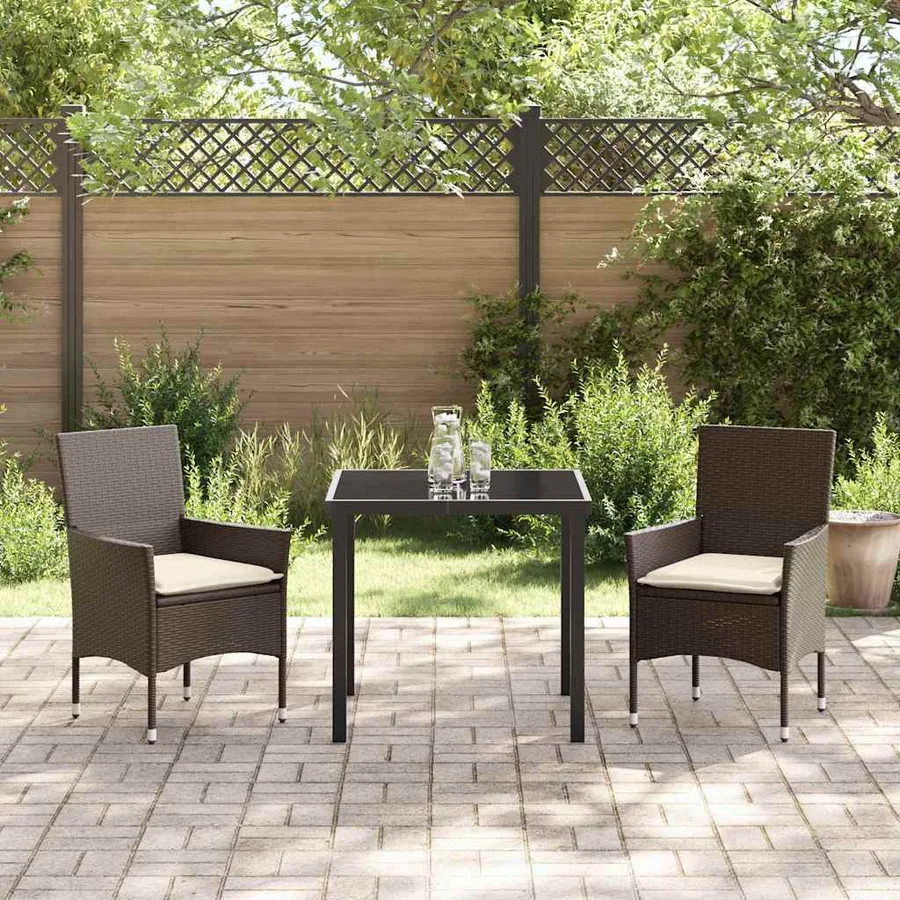 Ensemble de salle à manger pour jardin 3 pcs Marron polyrotin - 4