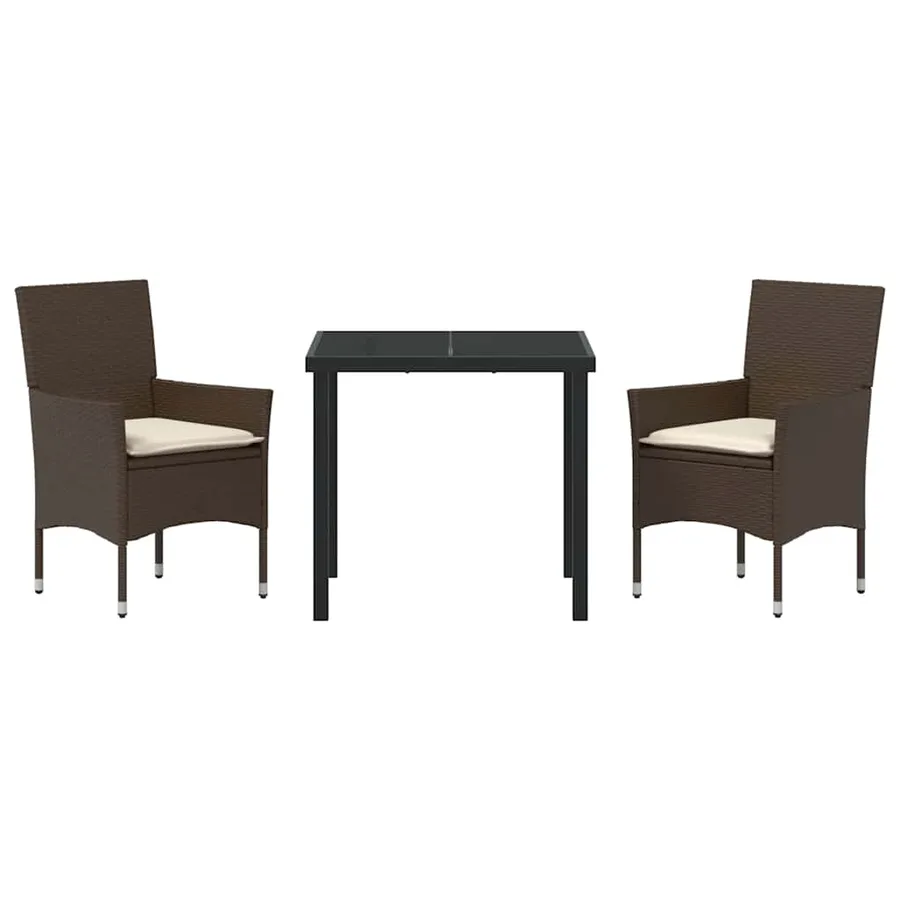 Ensemble de salle à manger pour jardin 3 pcs Marron polyrotin - 7
