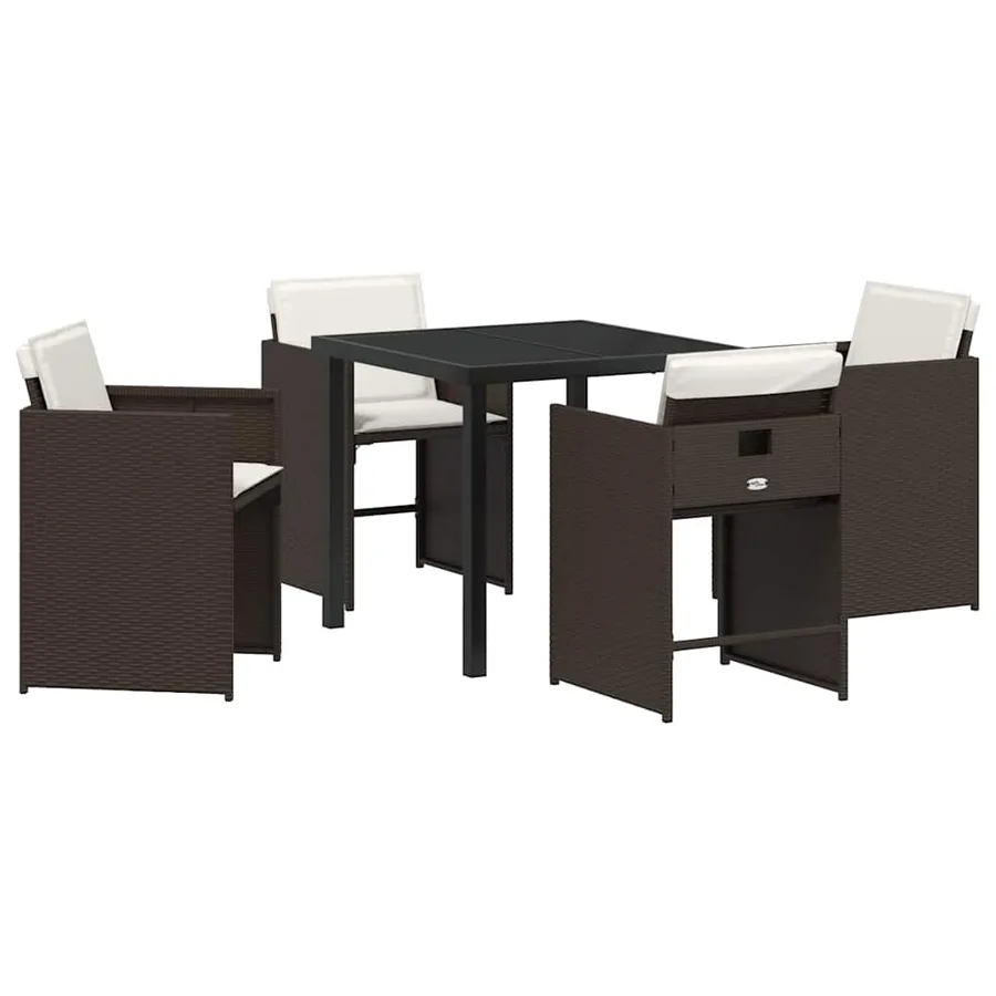 Ensemble de salle à manger pour jardin 5 pcs Marron polyrotin - 2