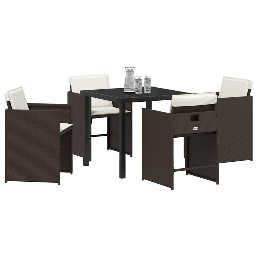 Ensemble de salle à manger pour jardin 5 pcs Marron polyrotin - 3