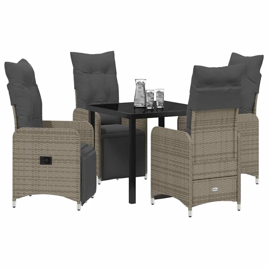 Ensemble de salle à manger pour jardin 5 pcs Gris polyrotin - 3