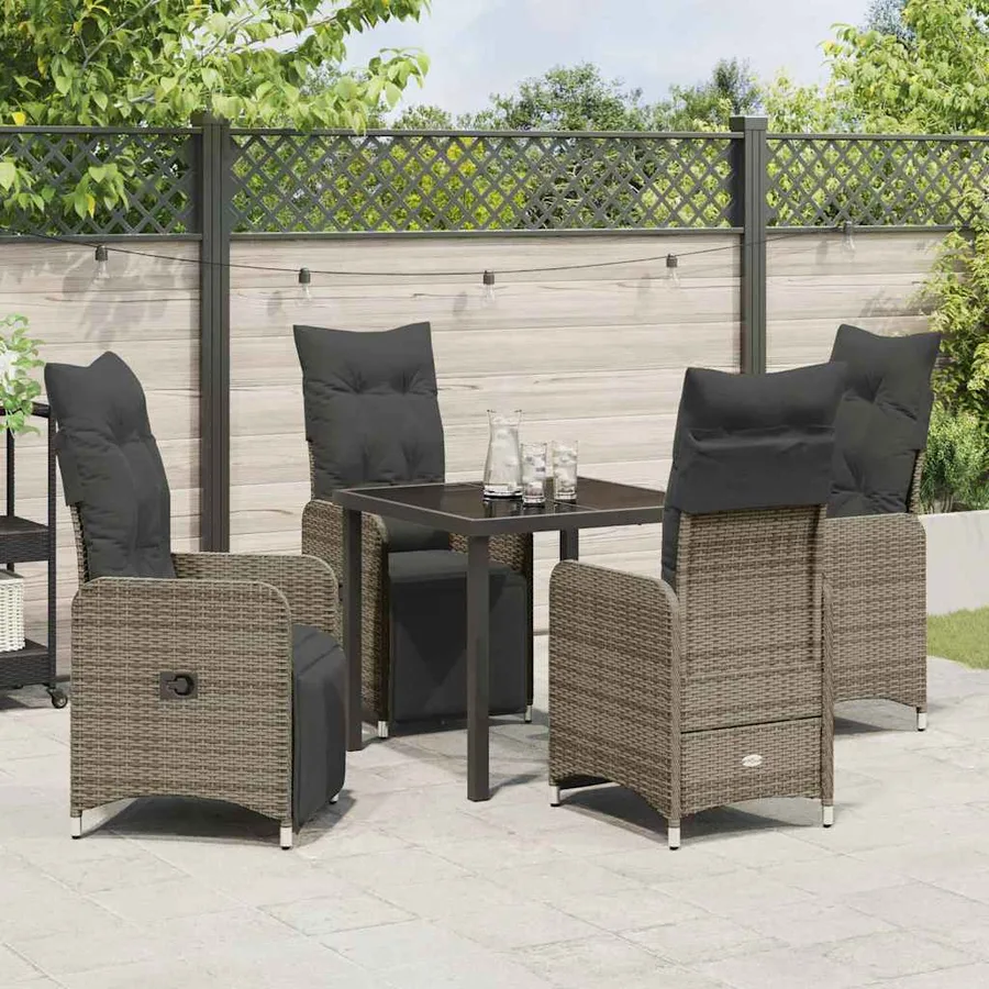 Ensemble de salle à manger pour jardin 5 pcs Gris polyrotin - 4
