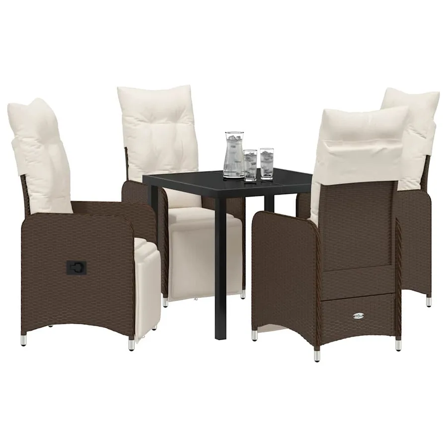Ensemble de salle à manger pour jardin 5 pcs Marron polyrotin - 3