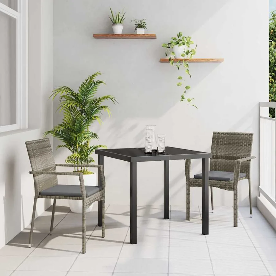 Ensemble de salle à manger pour jardin 3 pcs Gris polyrotin