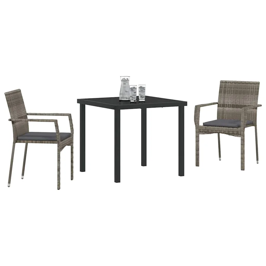 Ensemble de salle à manger pour jardin 3 pcs Gris polyrotin - 3