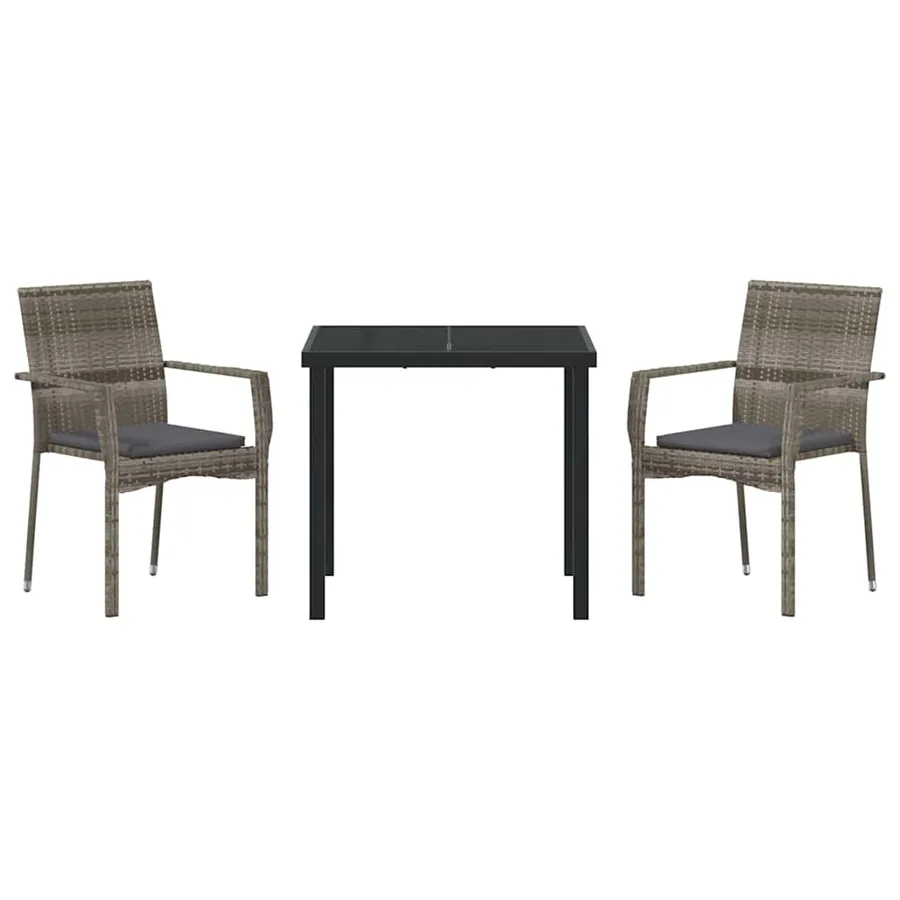 Ensemble de salle à manger pour jardin 3 pcs Gris polyrotin - 7