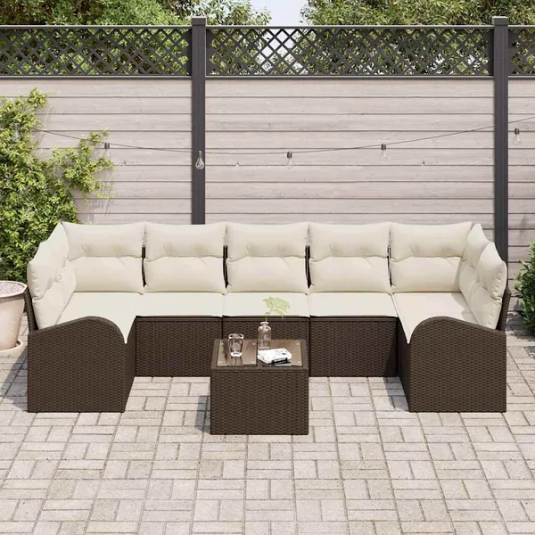 Ensemble de canapé de jardin 8 pcs Marron et Crème polyrotin