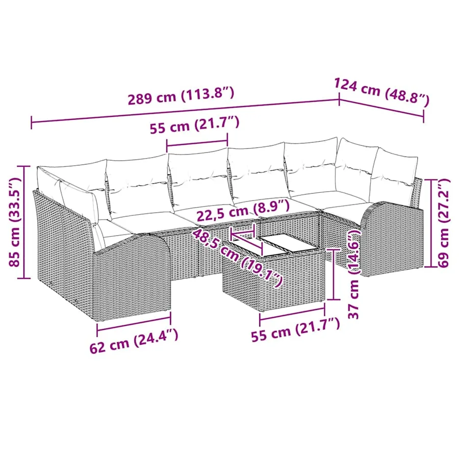 Ensemble de canapé de jardin 8 pcs Marron et Crème polyrotin - 8
