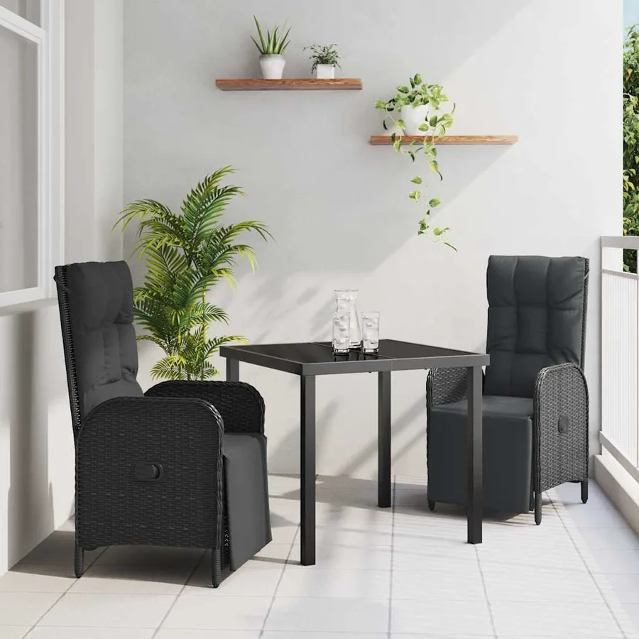 Ensemble de salle à manger pour jardin 3 pcs Noir polyrotin