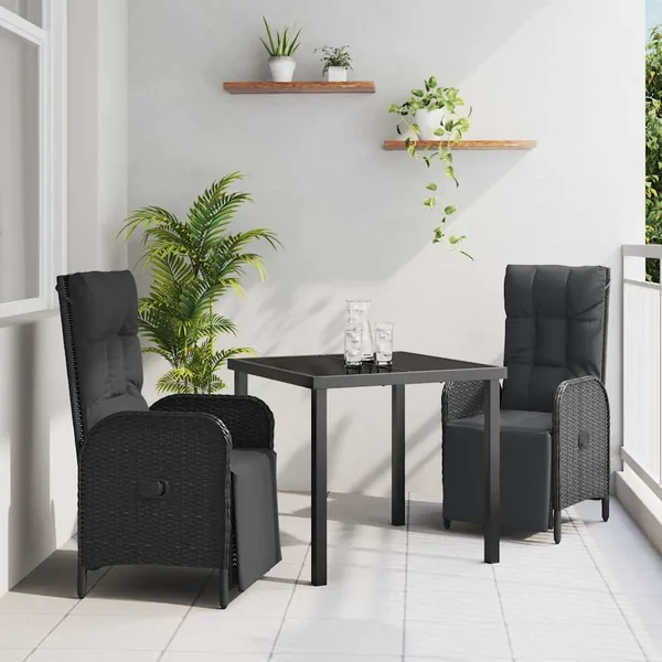 Ensemble de salle à manger pour jardin 3 pcs Noir polyrotin